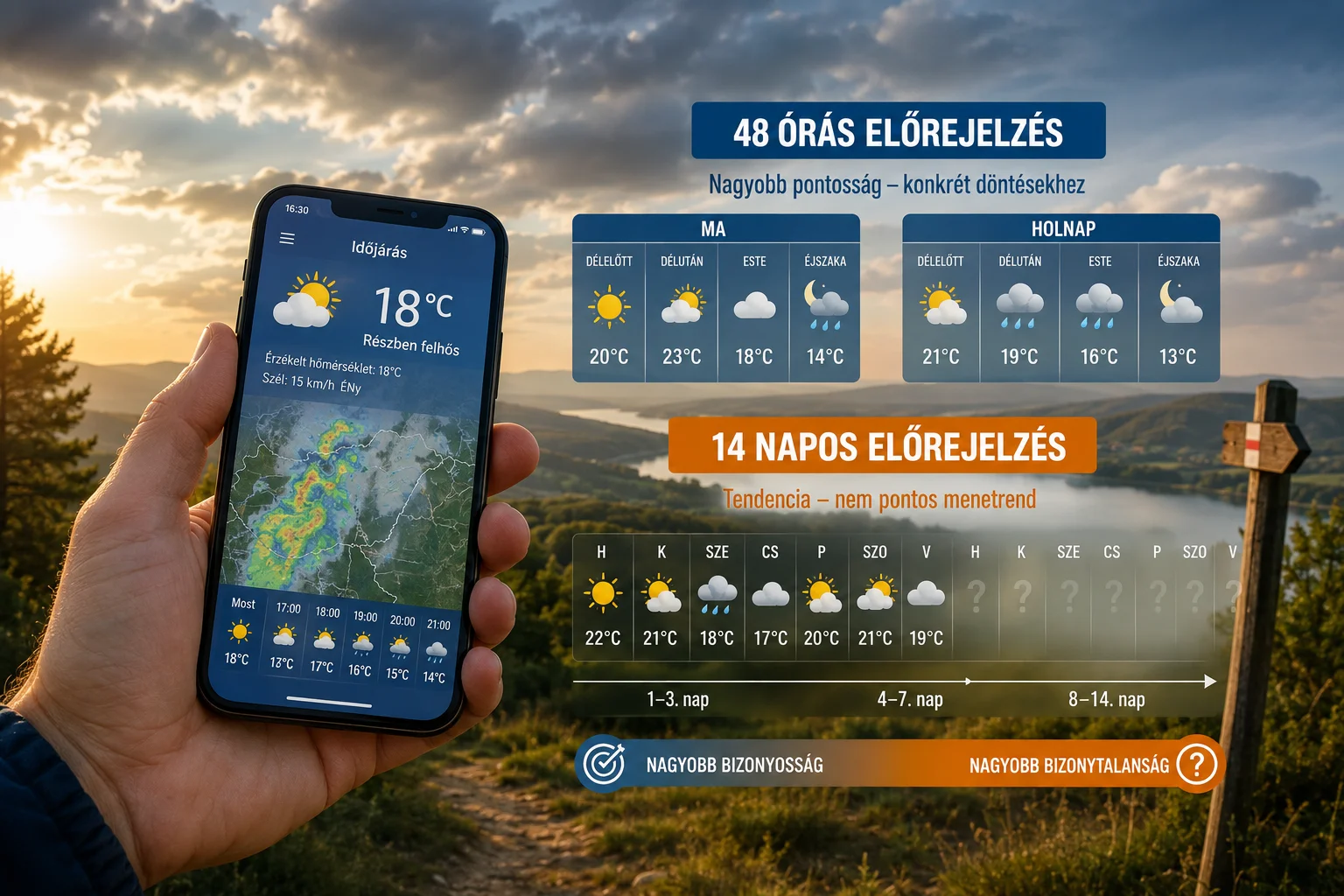 48 órás és 14 napos időjárás-előrejelzés pontosságának összehasonlítása