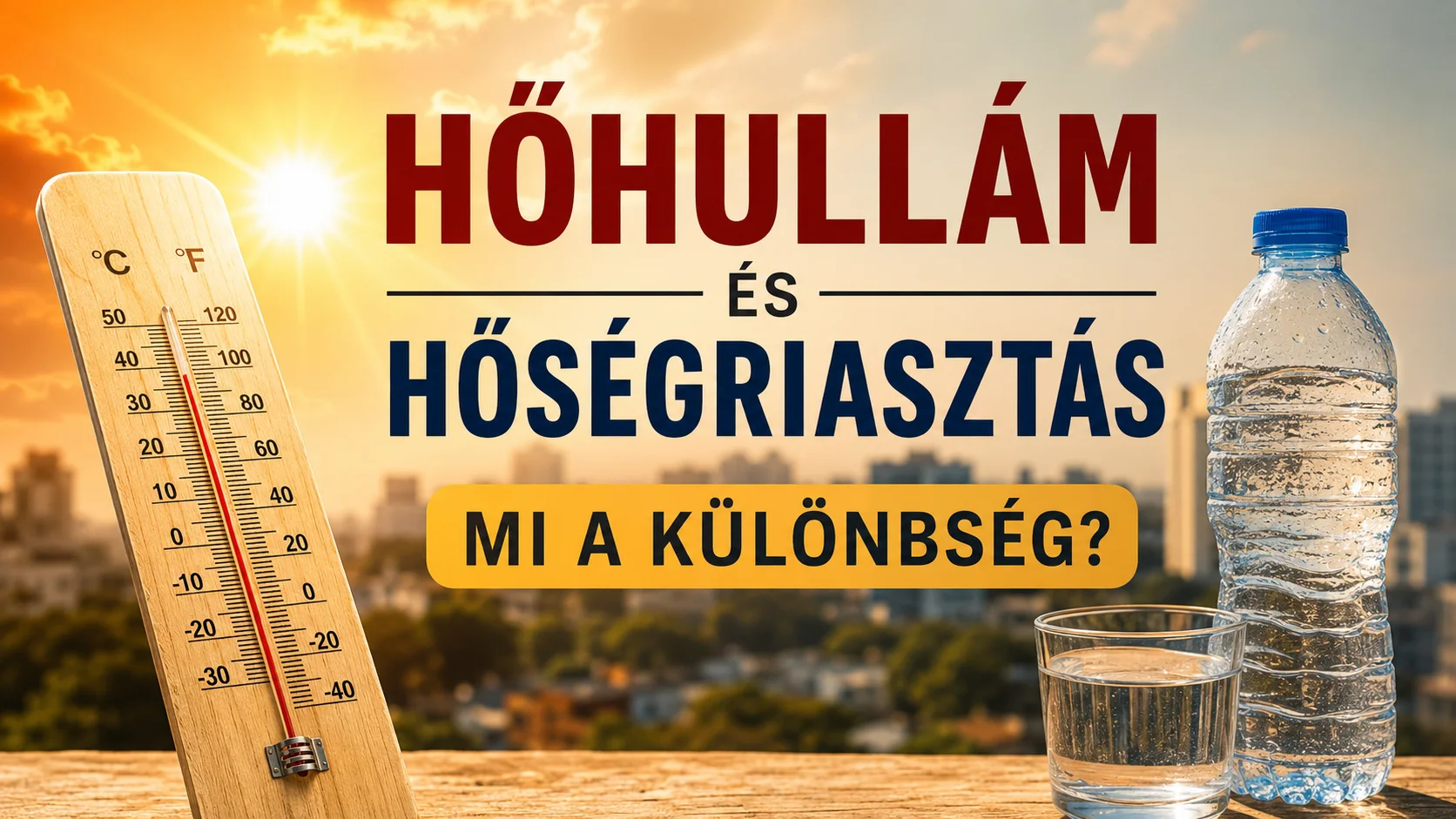 Hőhullám és hőségriasztás közötti különbség hőmérővel, napsütéssel és ivóvízzel