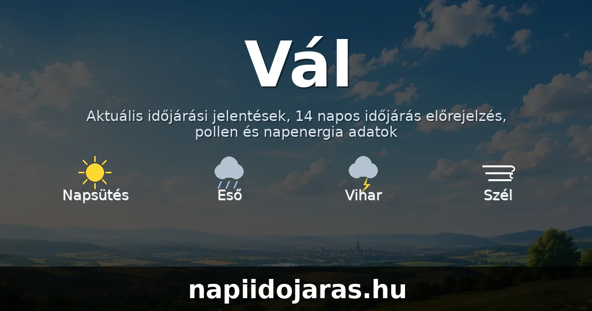 Vál időjárás aktuális előrejelzés – napiidojaras.hu